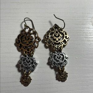Elegant Gold, Silver, and Bronze Dangle Earrings